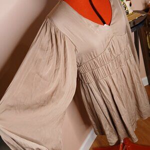 Silky loose dress with billowy bishop sleeves